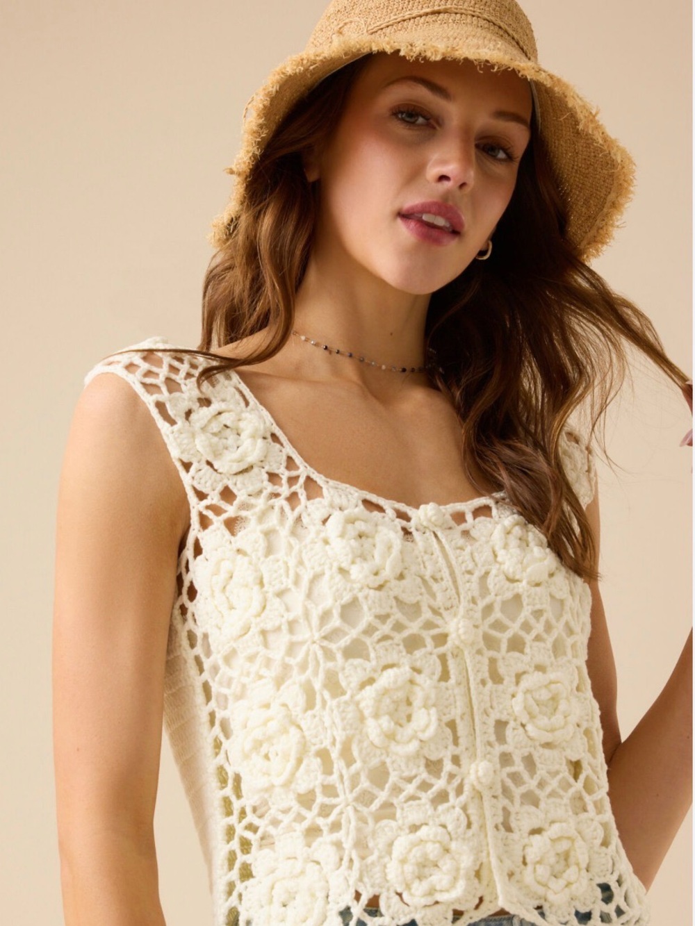 Altar’d State Crochet Flower Tank Top in Cream